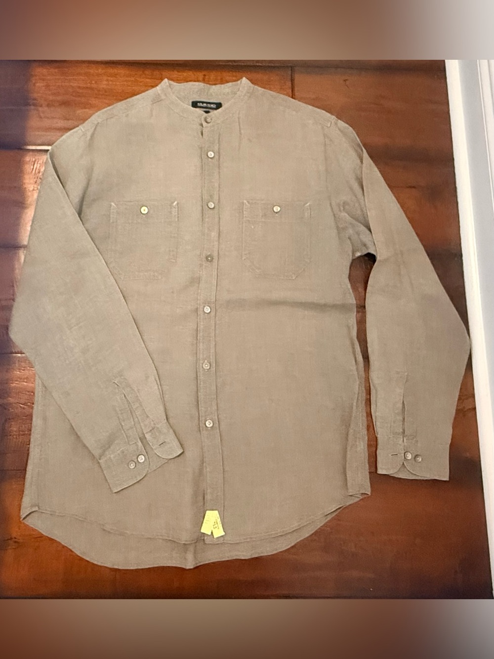 Murano Linen Beige Band-Collar Shirt